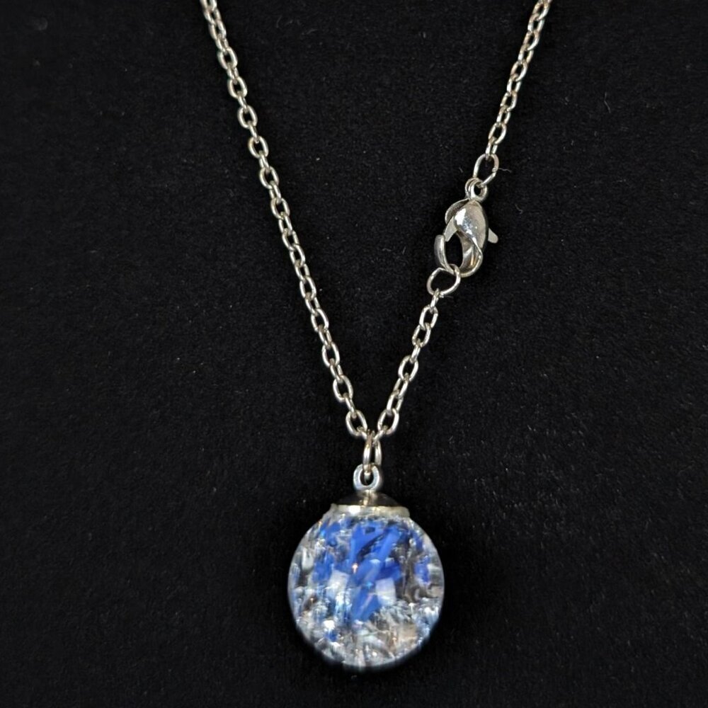 Blue Crackle Glass Ball Pendant Necklace - Picture 4 of 5
